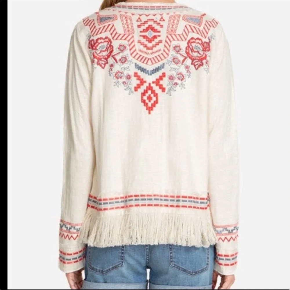 JOHNNY WAS Yatzil Embroidered Fringe Jacket in Vanilla Size L - Picture 2 of 14